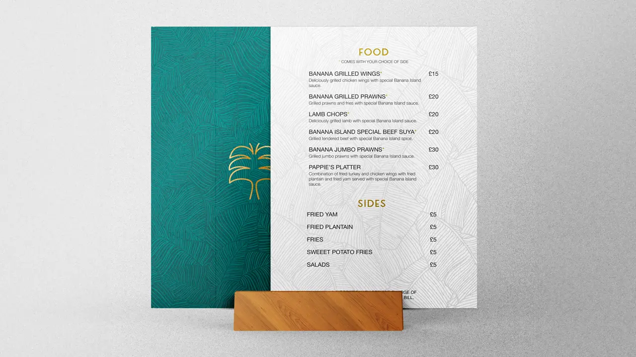 Banana Island Lounge Food Menu Design