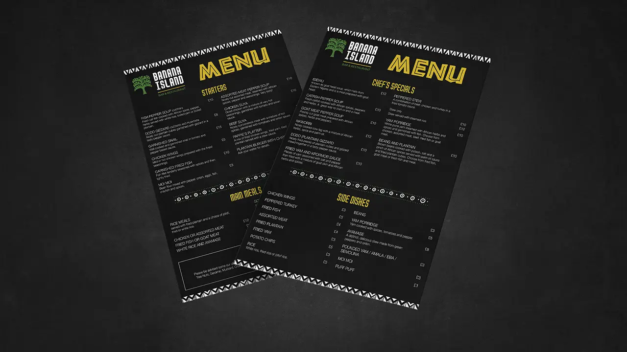 Banana Island Restaurant Menu Design London