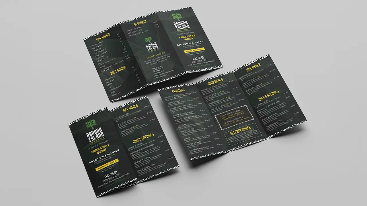 Banana Island Takeaway Menu Design London